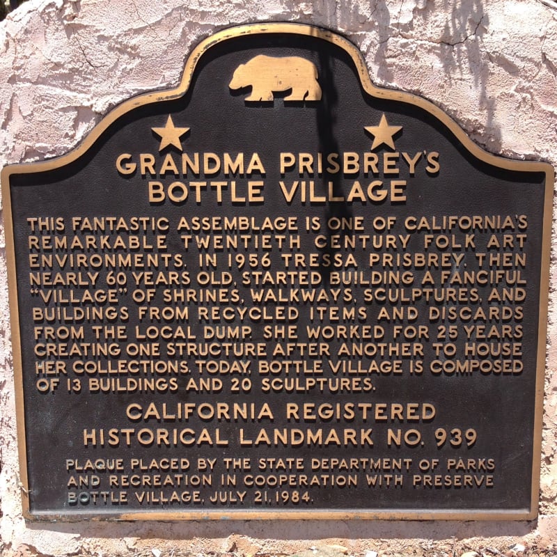 NO. 939  GRANDMA PRISBREY'S BOTTLE VILLAGE - State Plaque