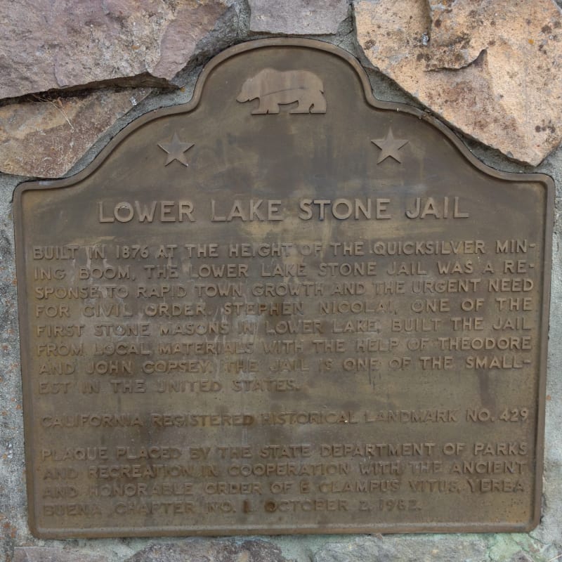 NO. 429 LOWER LAKE STONE JAIL - State Plaque