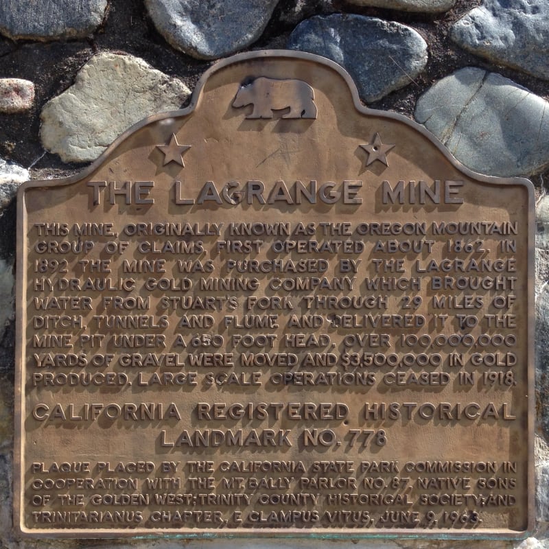 NO. 778 LA GRANGE MINE (HYDRAULIC) - State Plaque