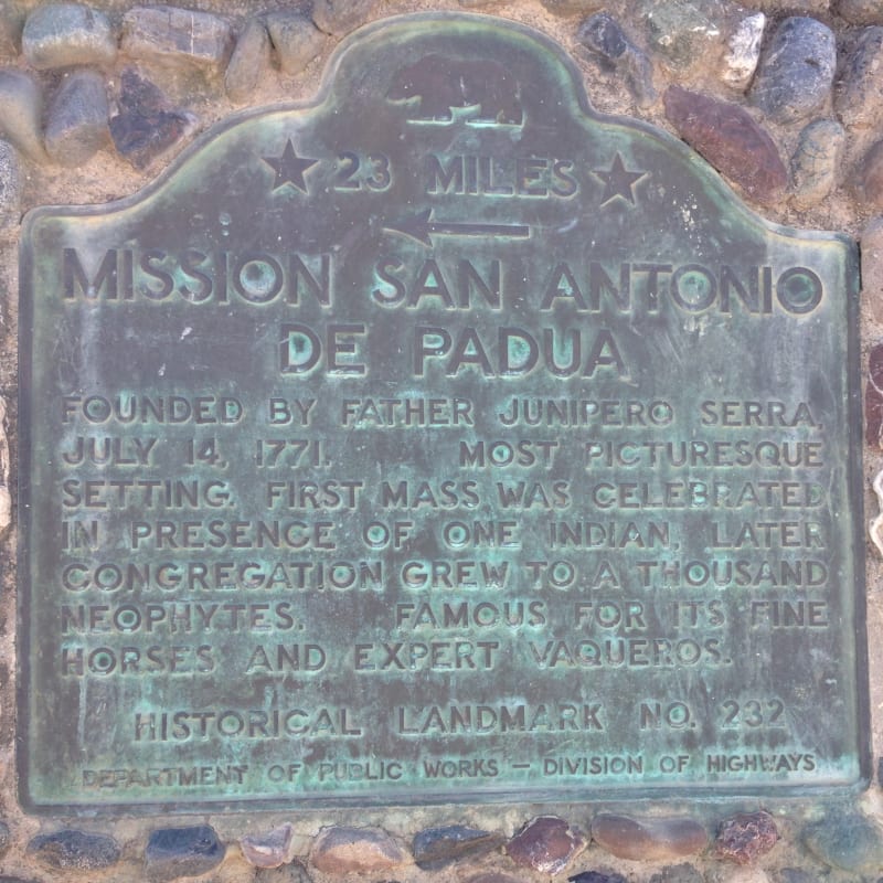 CHL No. 232 - Mission San Antonio de Padua - State Plaque