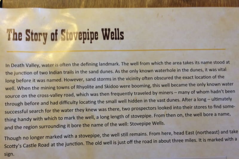 NO. 826 OLD STOVEPIPE WELLS - History