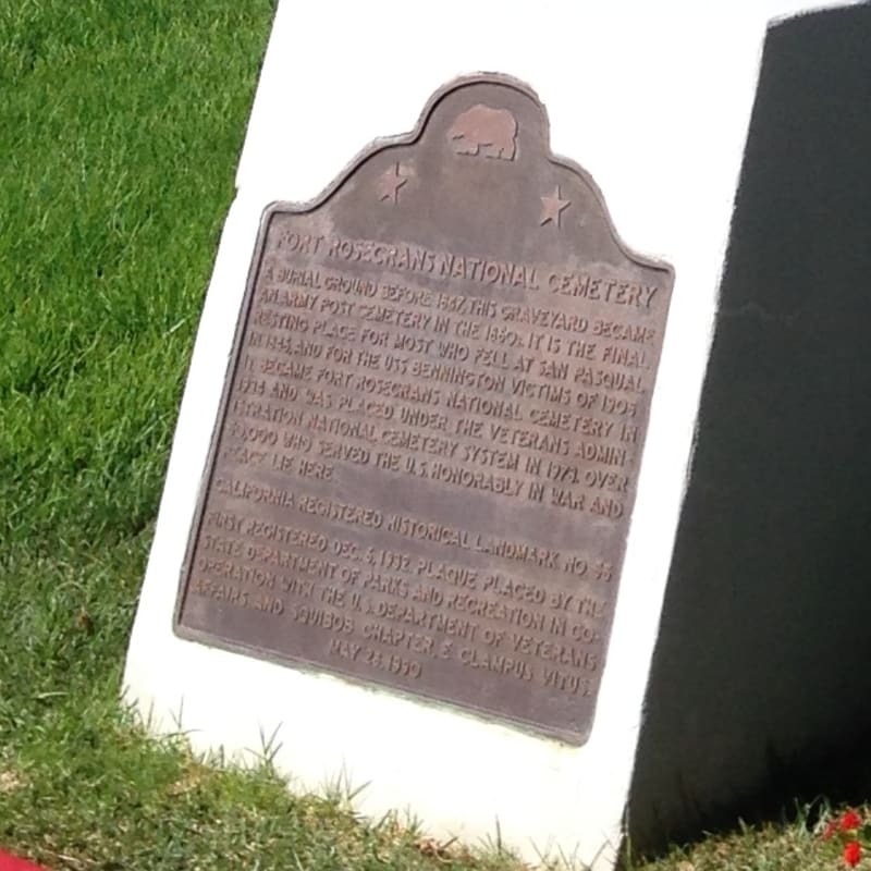 CHL #55 Fort Rosecrans National Cemetery - State Plaque