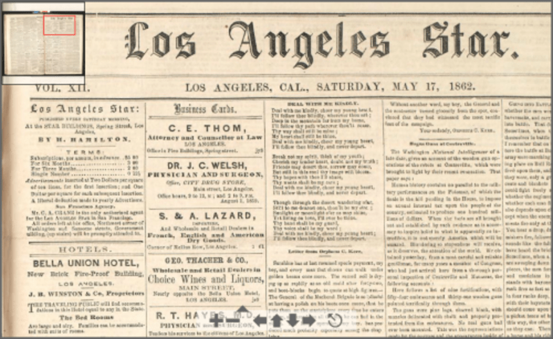 NO. 789 SITE OF THE LOS ANGELES STAR - May 17, 1862