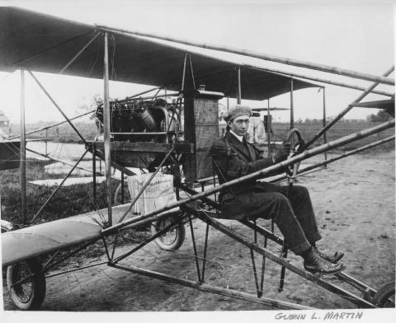 Martin in his pusher bi-plane