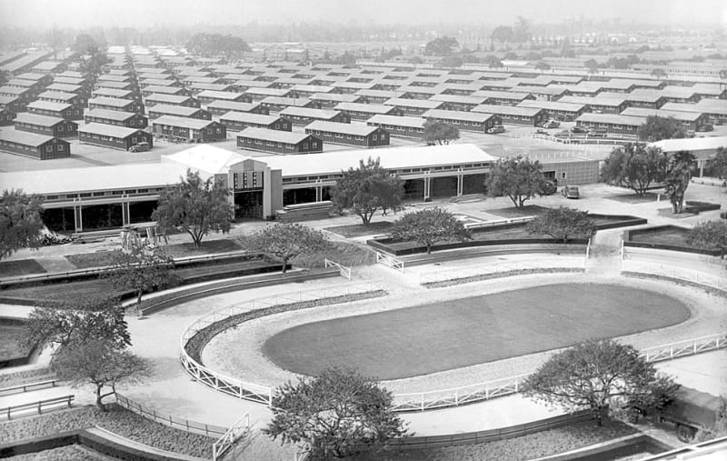 NO. 934  SANTA ANITA ASSEMBLY CENTER - 1940's barracks behind grandstand