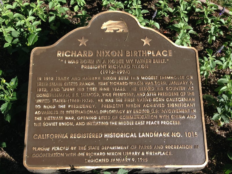 NO. 1015 RICHARD NIXON BIRTHPLACE - State Plaque