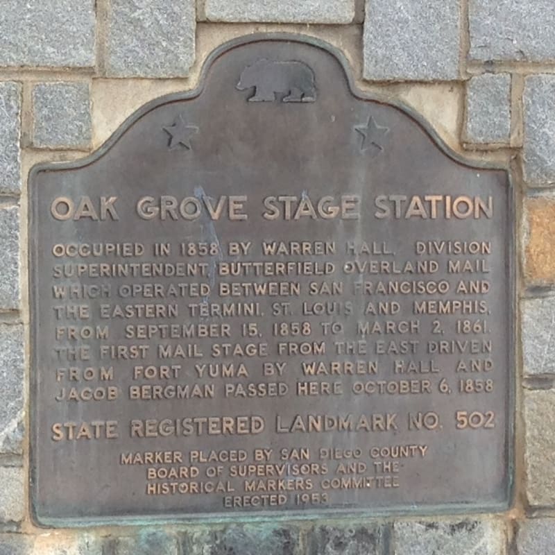 NO. 502 OAK GROVE STAGE STATION - State Plaque