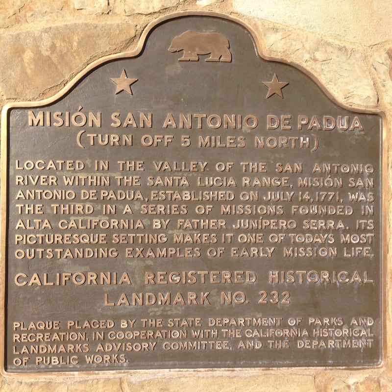 CHL No. 232 - Mission San Antonio de Padua - Second State Plaque