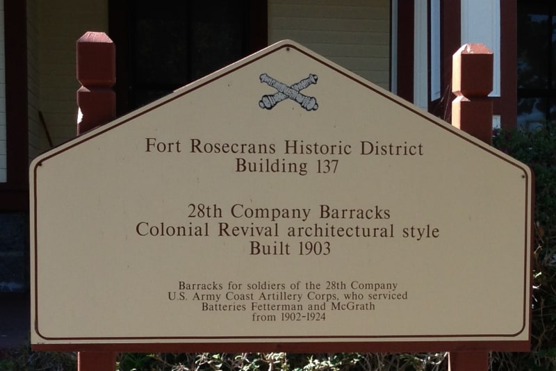 NO. 62 FORT ROSECRANS - Barracks 1903 Marker