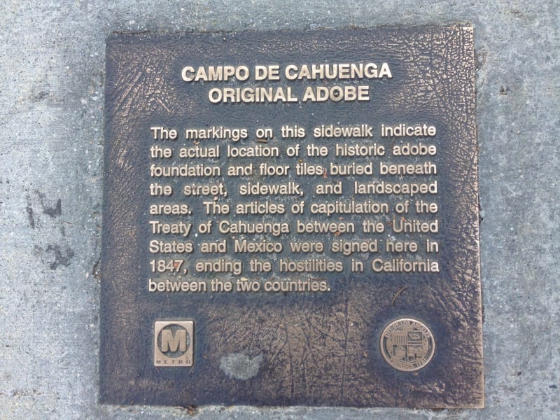 No. 151 Campo de Cahuenga - Sidewalk plaque marking adobe fountain