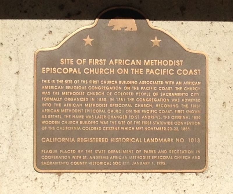 CHL #1013 SITE OF THE FIRST AFRICAN AMERICAN EPISCOPAL CHURCH ON THE PACIFIC COAST