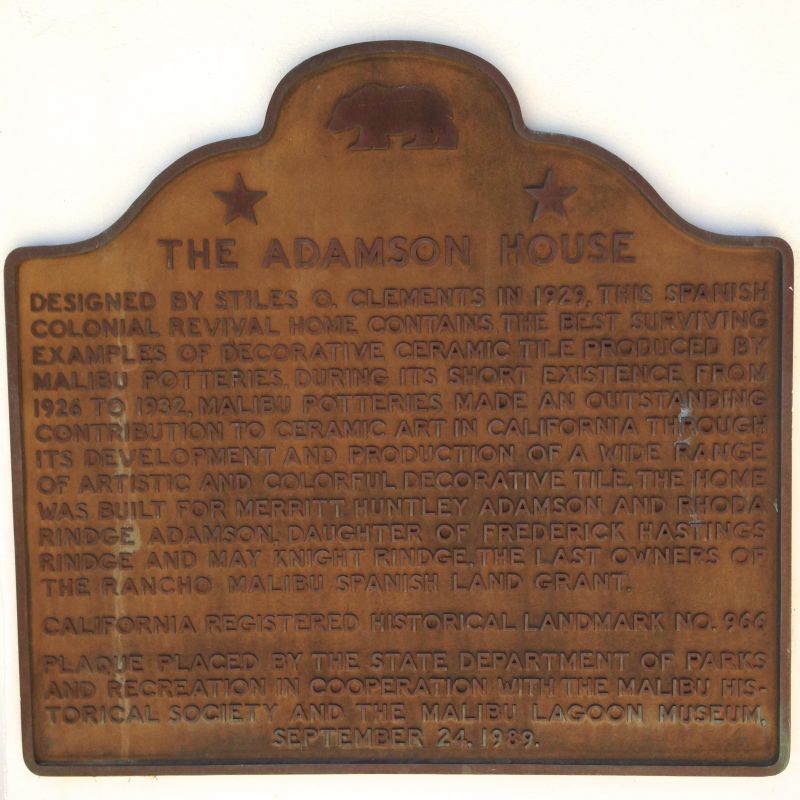 CHL #966 - Adamson House State Plaque