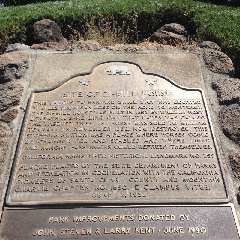 CHL #259 - Vasquez Tree and Site of 21-Mile House State Plaque
