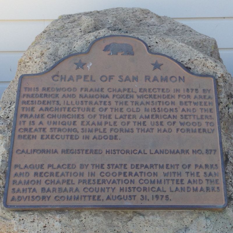 CHL #877 Chapel of San Ramon State Plaque