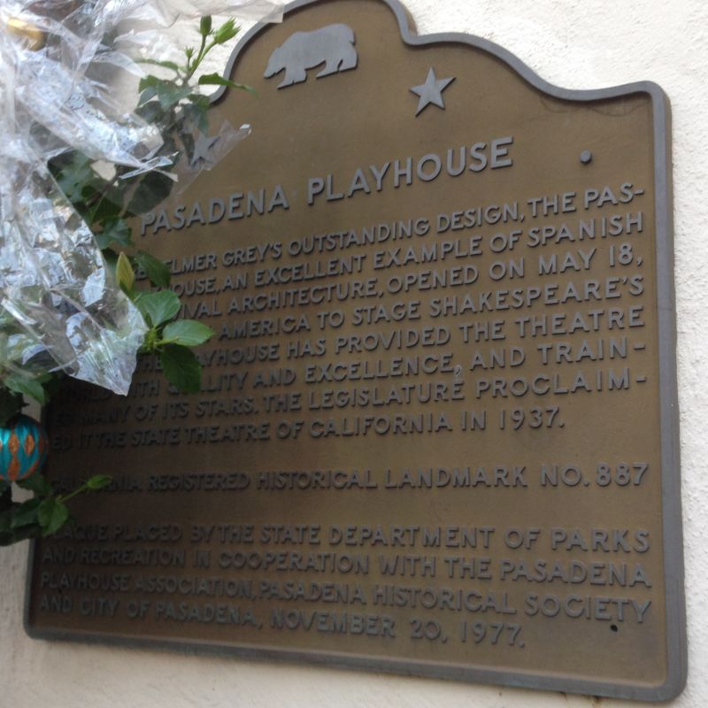 CHL #887 Pasadena Playhouse State Plaque