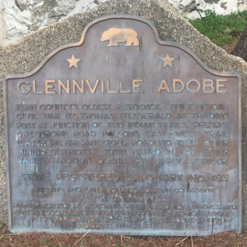 NO. 495 GLENNVILLE ADOBE State Plaque