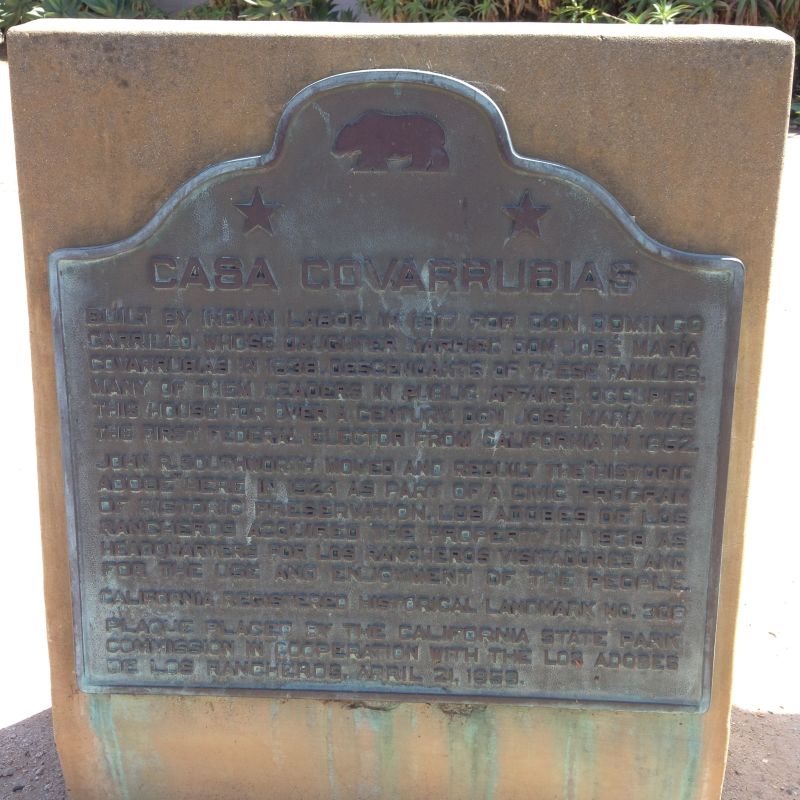 NO. 308 COVARRUBIAS ADOBE, State Plaque