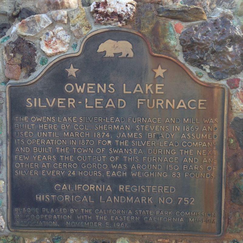 NO. 752. FURNACE OF THE OWENS LAKE SILVER-LEAD COMPANY, State Plaque