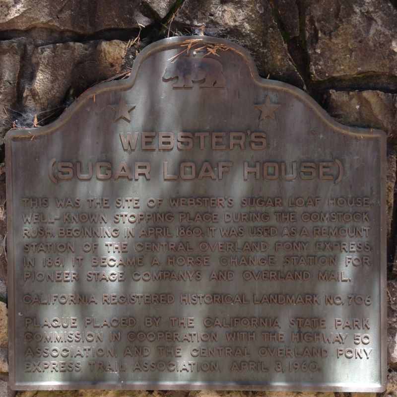 NO. 706 WEBSTER'S (SUGAR LOAF HOUSE)-OVERLAND PONY EXPRESS, State Plaque