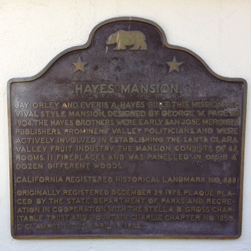 NO. 888 HAYES MANSION - State Plaque