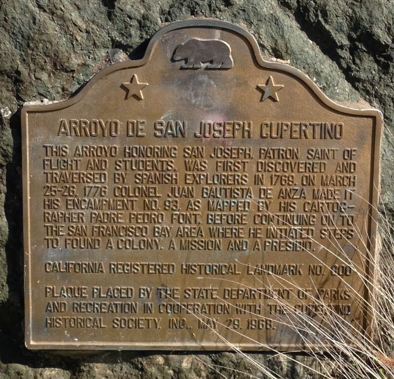 NO. 800 ARROYO DE SAN JOSEPH CUPERTINO - State Plaque