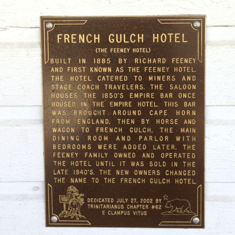 NO. 166 FRENCH GULCH - Hotel Plaque