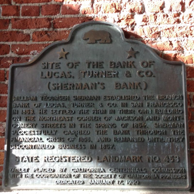 NO. 453 LUCAS, TURNER & CO. BANK (SHERMAN’S BANK) - State Plaque