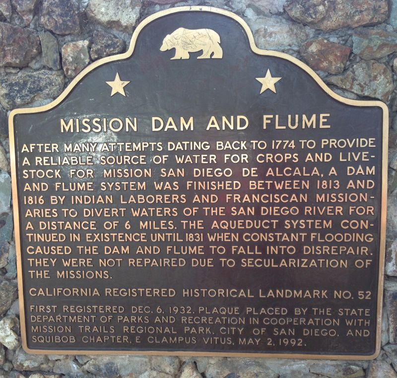 NO. 52 MISSION DAM AND FLUME - State Plaque