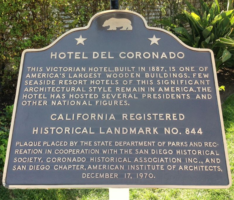 NO. 844 HOTEL DEL CORONADO - State Plaque