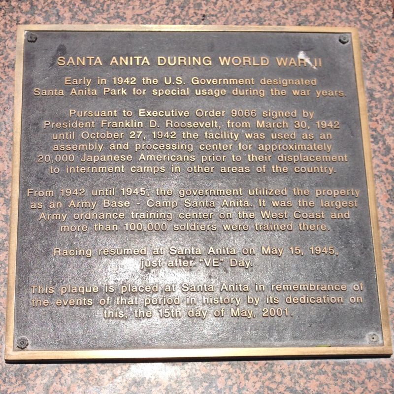 NO. 934 SANTA ANITA ASSEMBLY CENTER - Private Plaque
