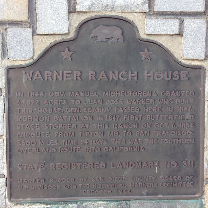NO. 311 WARNER'S RANCH - State Plaque