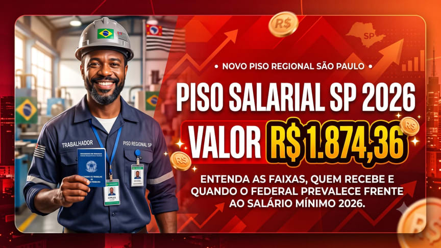 Trabalhador com carteira de trabalho e novo piso salarial SP 2026 — valor R$ 1.874,36