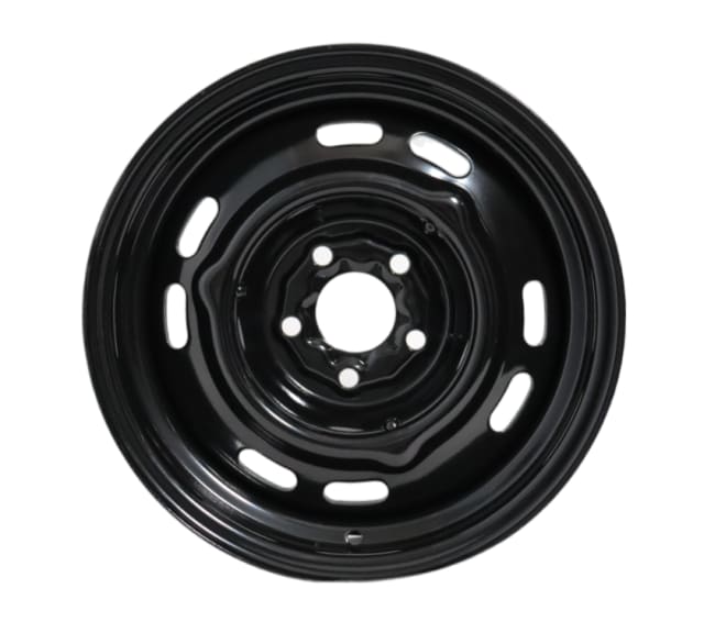 15X6 BLACK HK CUTOUT STYLE STEEL WHEEL 5-108 PCD. +16ET