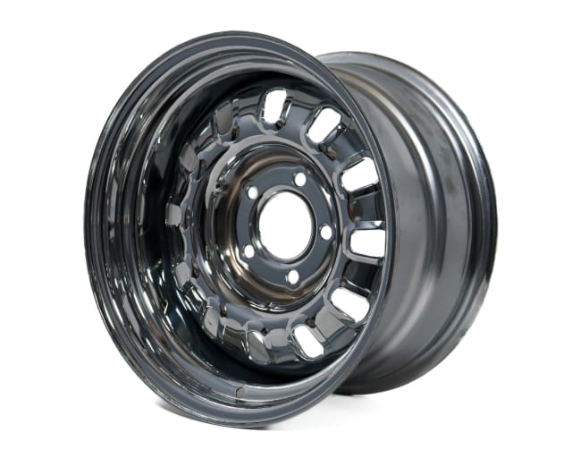 15X8 CHROME 12 SLOT STEEL WHEEL 5-114.3 PCD. 0ET