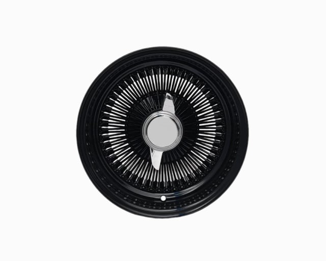 14X7 GLOSS BLACK 100 SPOKE STRAIGHT LACE WIRE STEEL WHEEL