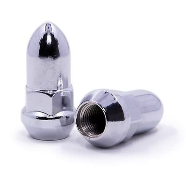 12X1.5 CHROME 45MM LONG BULLET WHEEL NUT 19MM HEX (60 DEGREE TAPER)