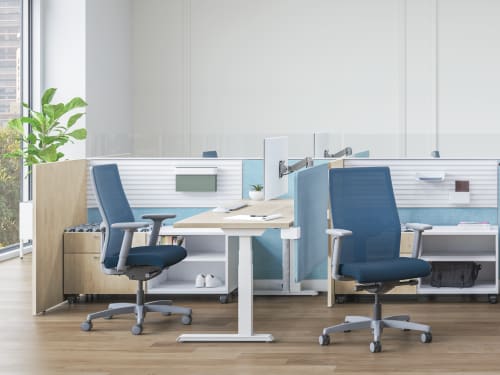 Abound cubicles with gallery panels and Contain credenzas.