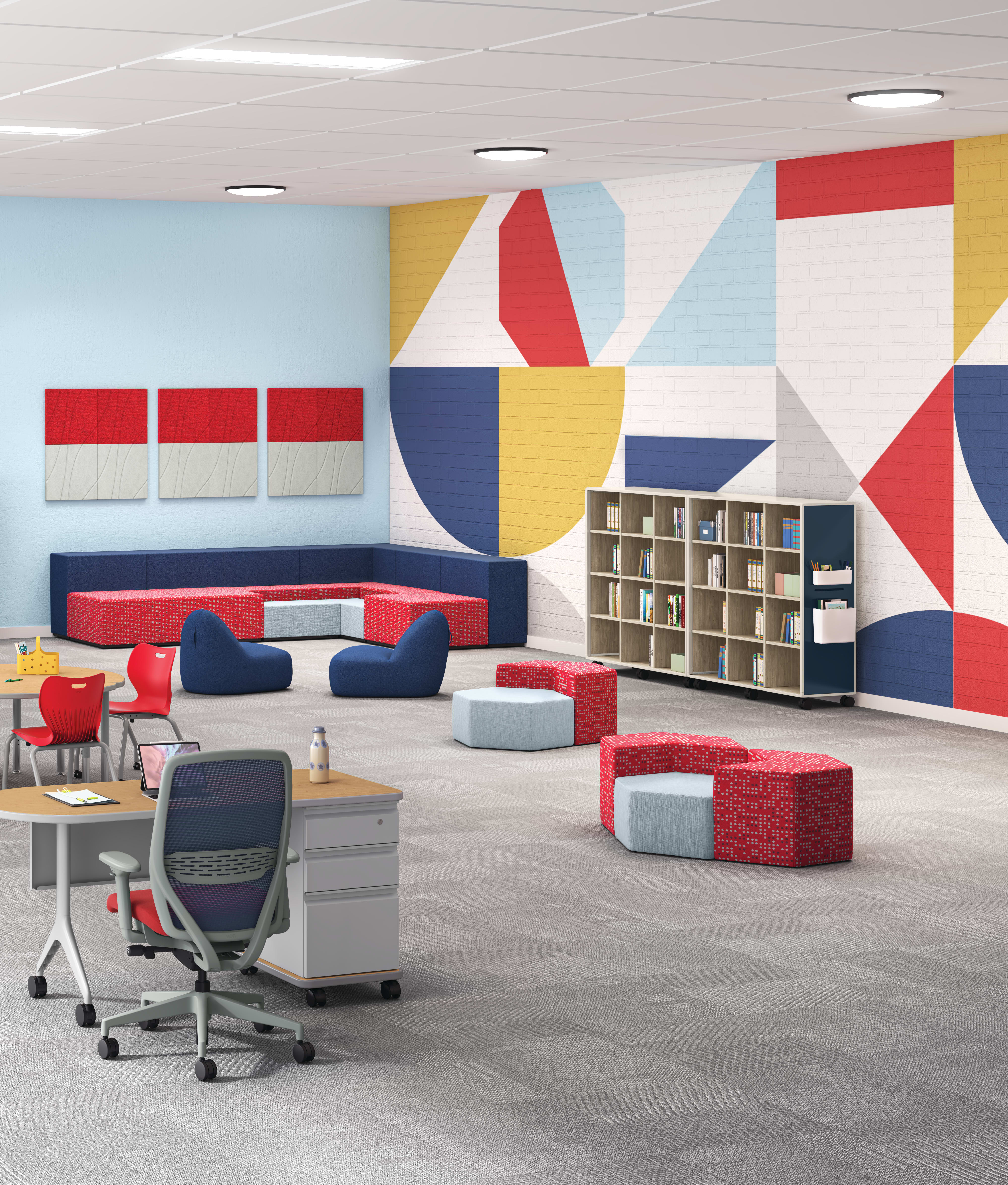 SmartLink Seating, Nucleus Seating and Tangram Seating with Build Tables and SmartLink Teacher Desk.