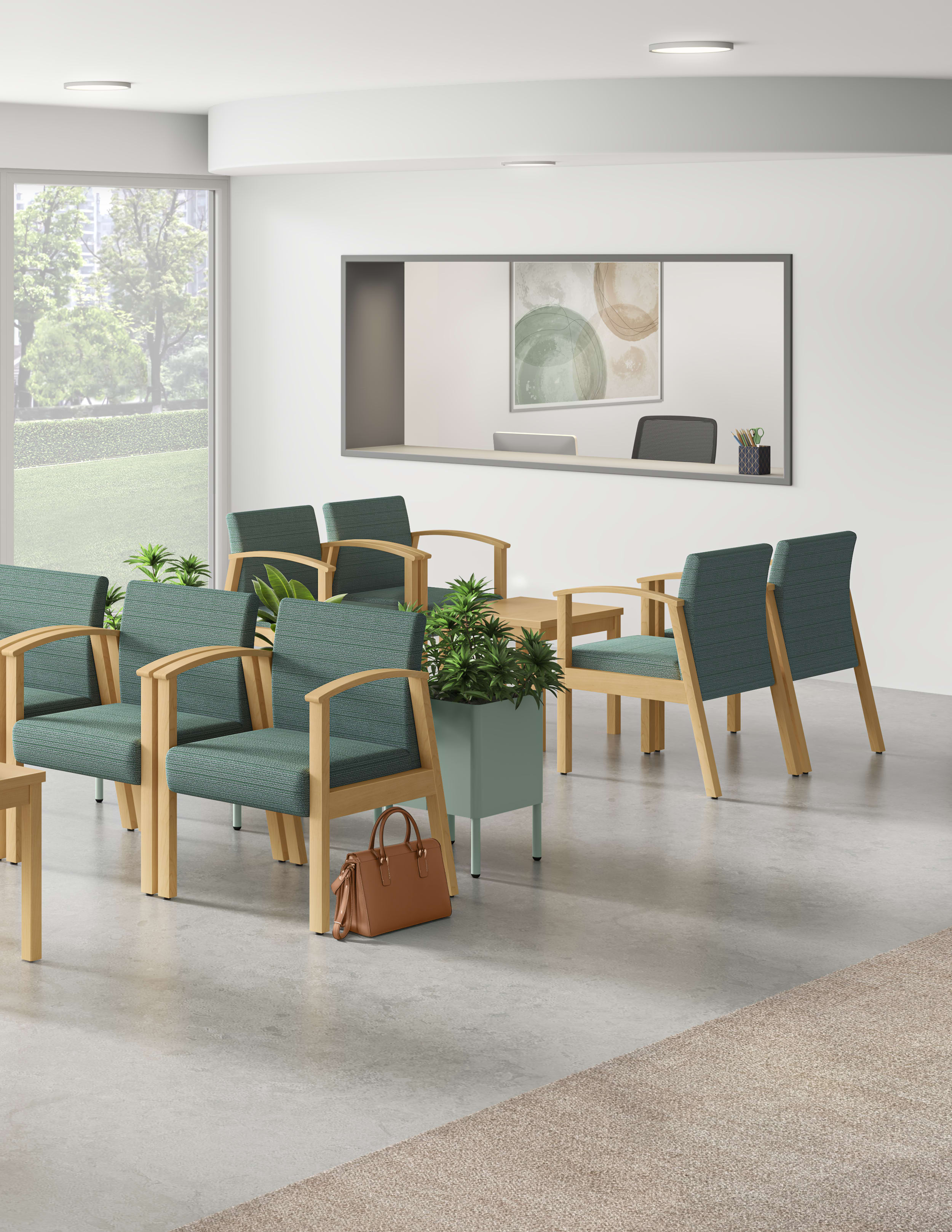 A waiting/reception area featuring Versant seating and laminate occasional tables.