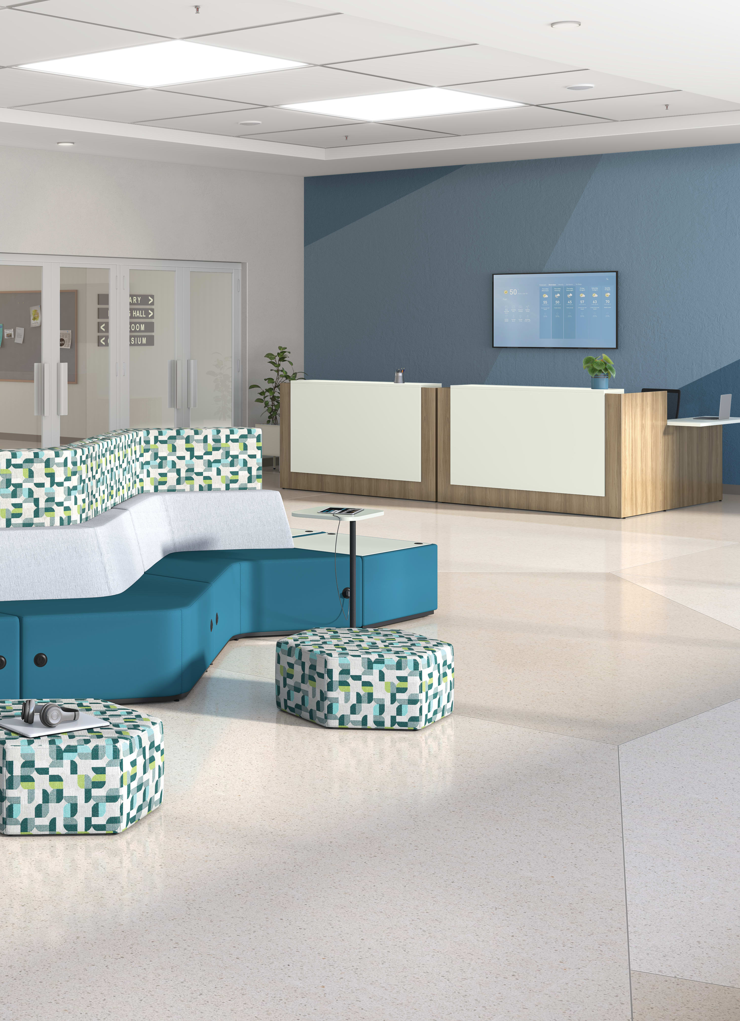 Tangram seating with 1500 series reception desk.