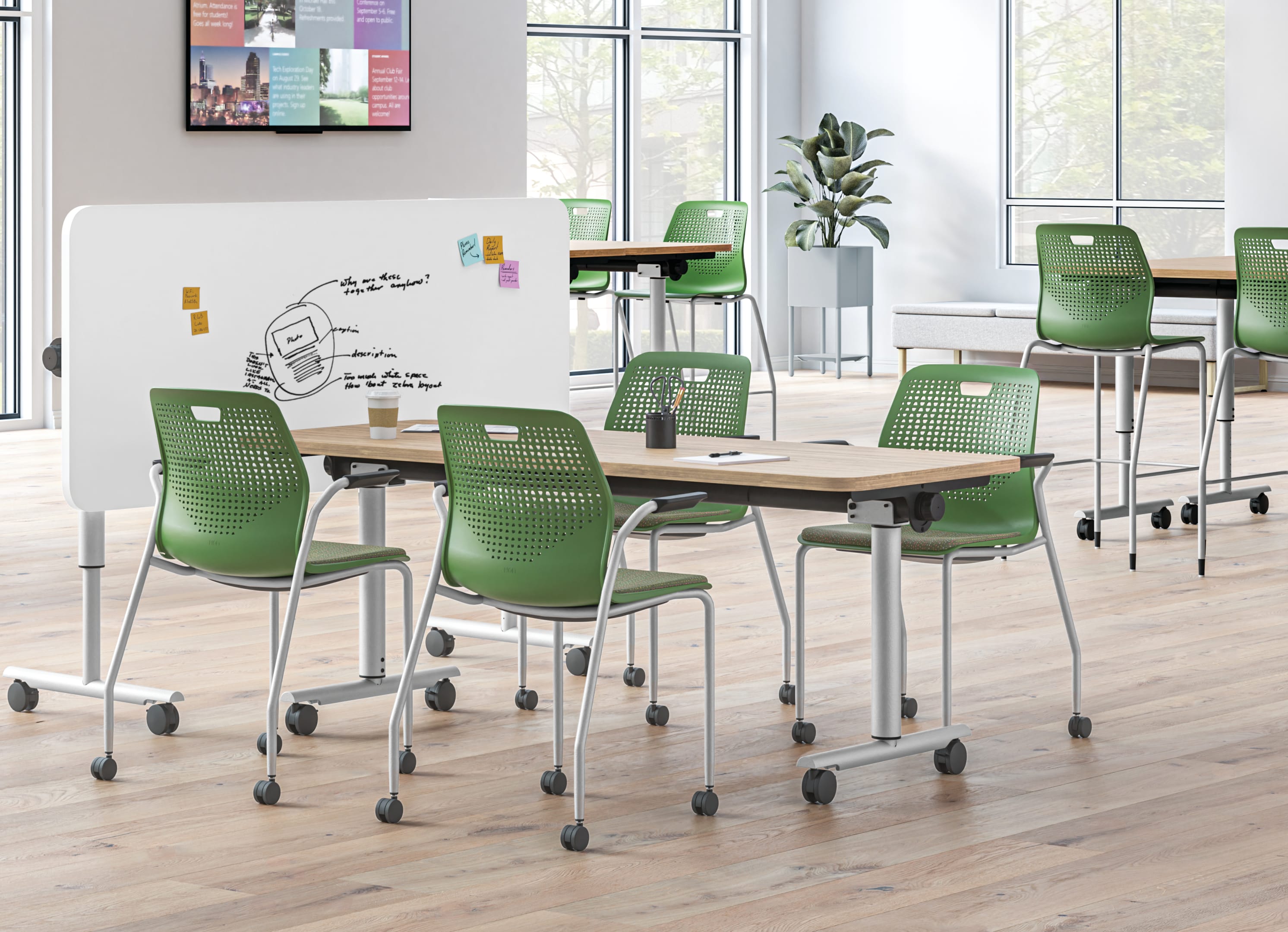 Higher education collaborative space with Field Trip tables and Etch seating.