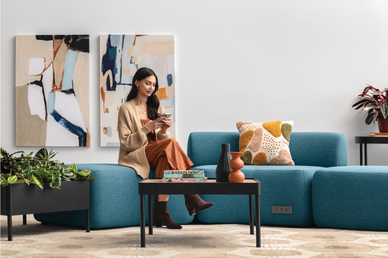 SoCo with Sculpt tables and planter and Flock seating