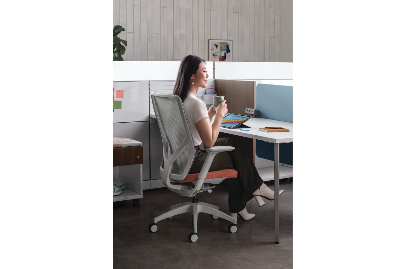Flexion Seating with Abound Workstations, Contain Mobile Credenzas