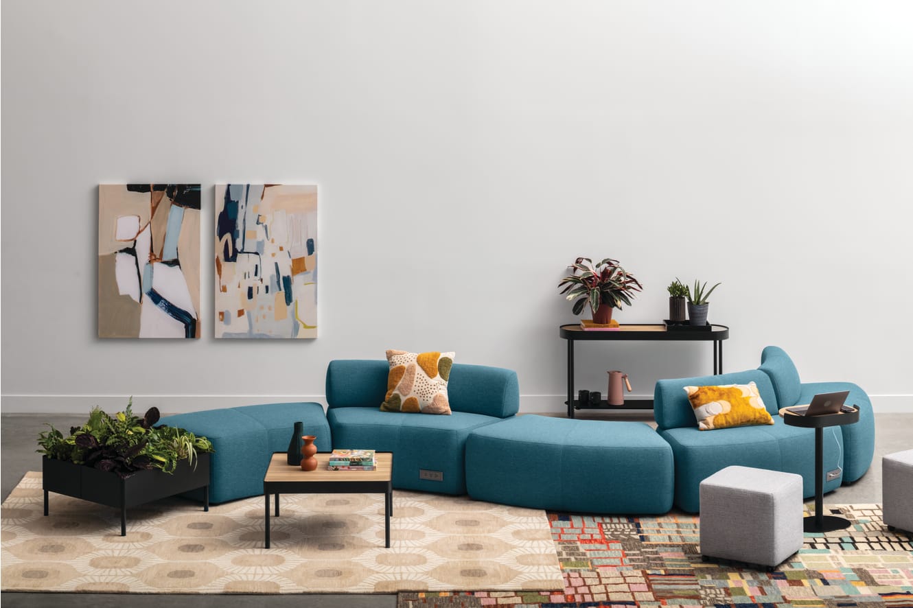 SoCo with Sculpt tables and planter and Flock seating