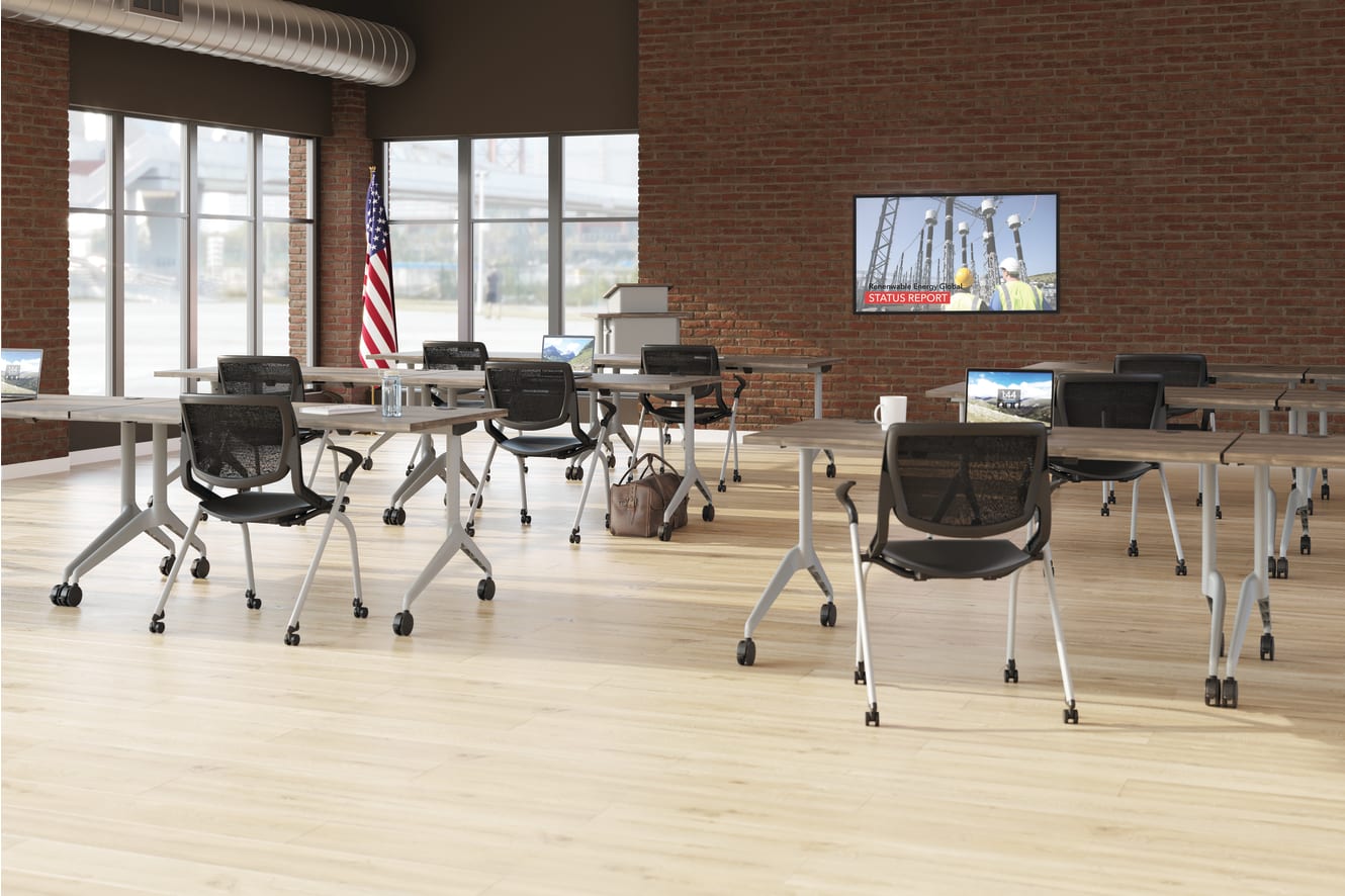 Motivate chairs with Motivate training tables.