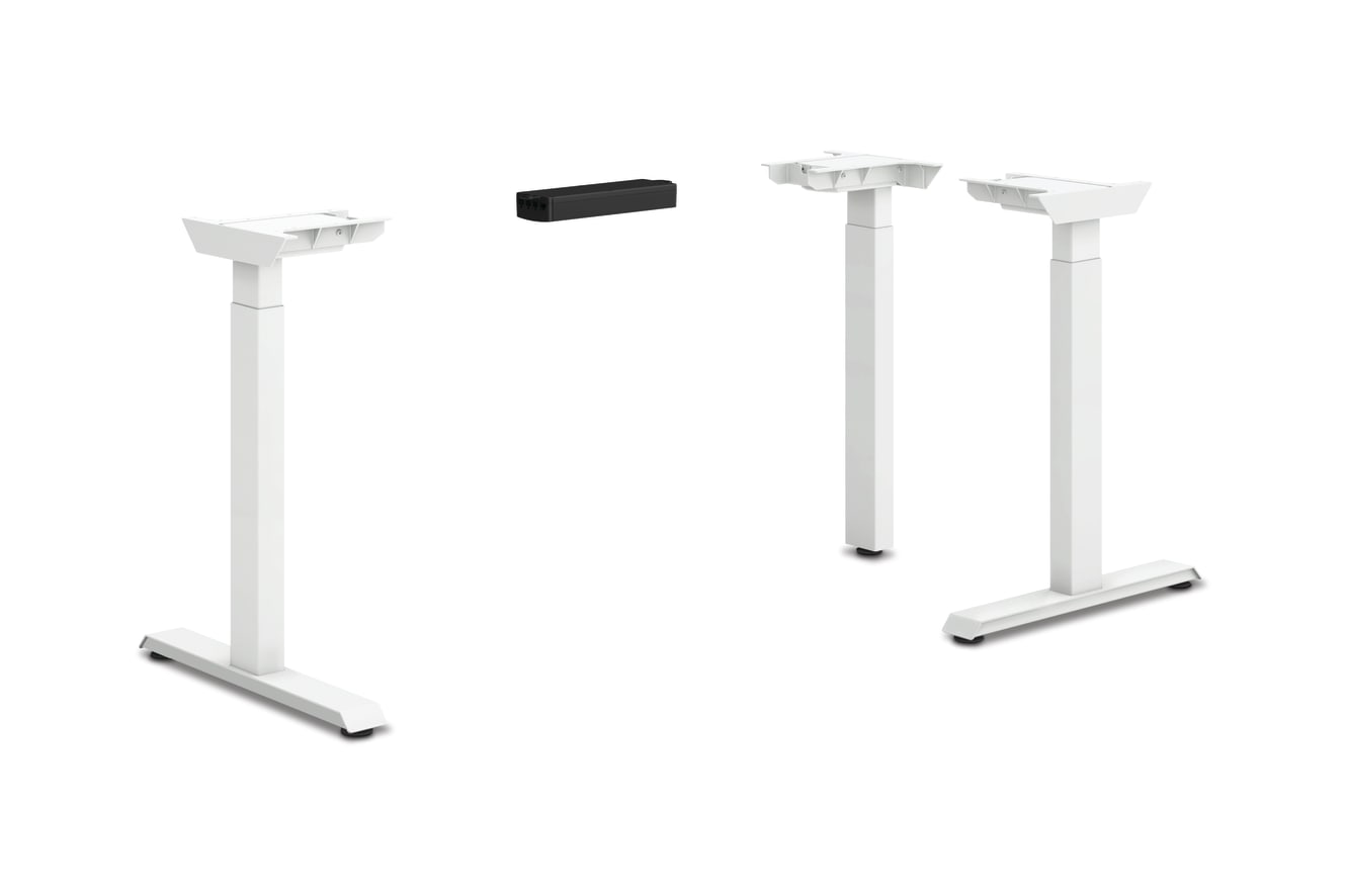 HON Coordinate height-adjustable 3-leg/2-stage, T-Foot table base in Designer White finish.