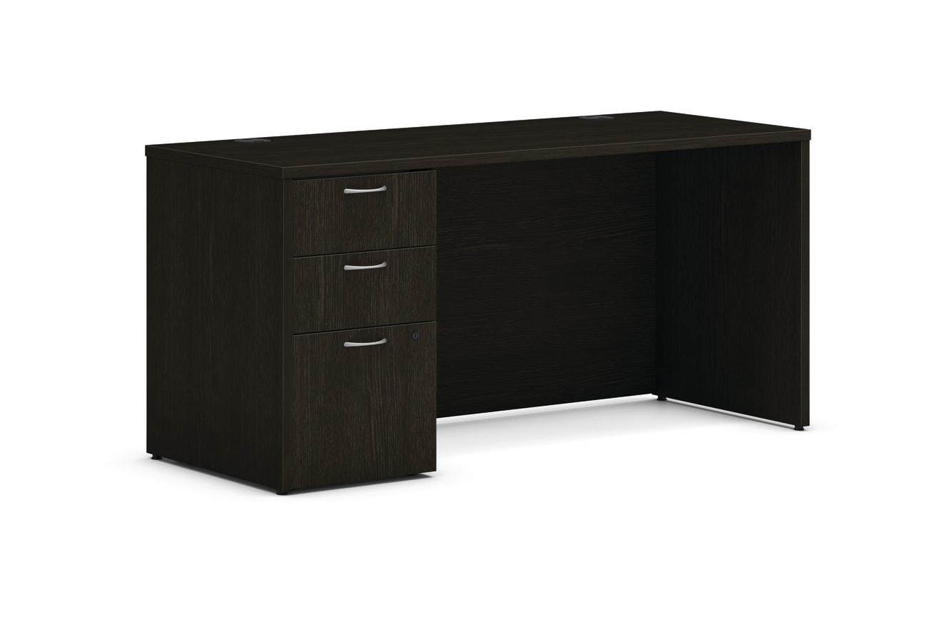 Mod single pedestal desk in Java Oak