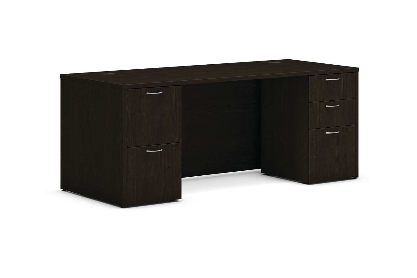 Mod double pedestal desk in Java Oak