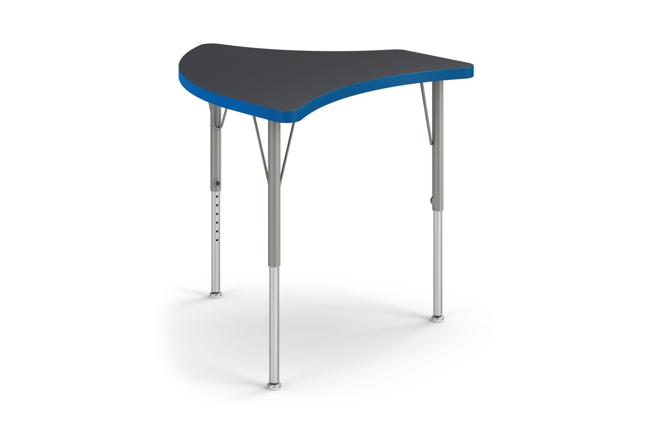 Right 3/4 View of Charcoal Fin Build Student Desk with Blue Edge Band