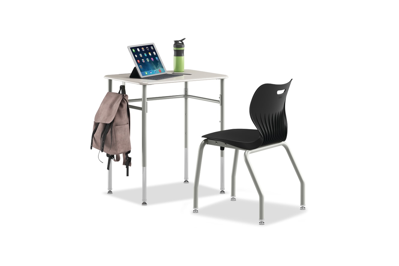 SmartLink Student Desk with SmartLink Back Pack Hook attached paired with a SmartLink chair